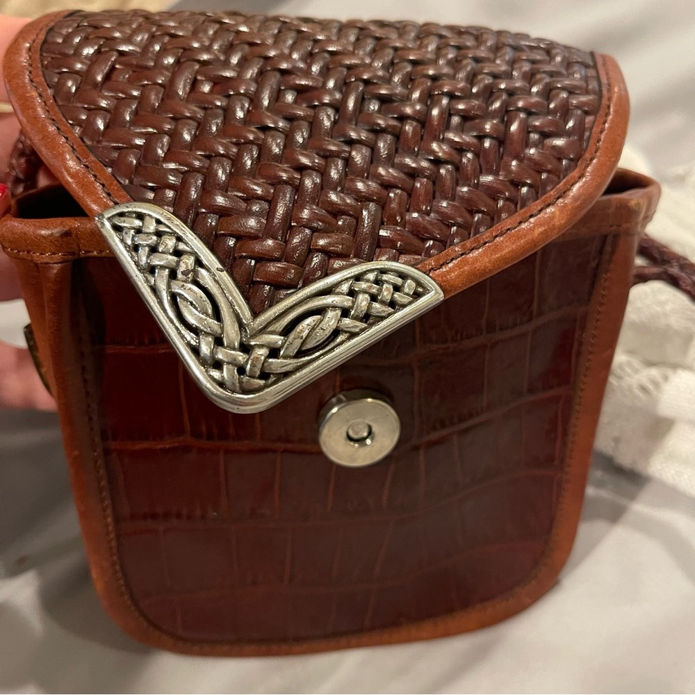 Vintage Brighton Women's Bag Mini Crossbody Woven Long Braided Strap Brown Purse - Picture 3 of 11